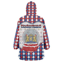 Netherlands Christmas Wearable Blanket Hoodie Lion Symbol In Snow Globe - Wonder Print Shop