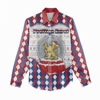 Netherlands Christmas Women Casual Shirt Lion Symbol In Snow Globe - Wonder Print Shop