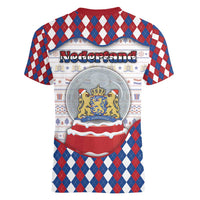 Netherlands Christmas Women V-Neck T-Shirt Lion Symbol In Snow Globe - Wonder Print Shop