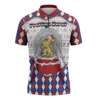 Netherlands Christmas Zipper Polo Shirt Lion Symbol In Snow Globe - Wonder Print Shop