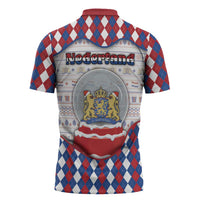 Netherlands Christmas Zipper Polo Shirt Lion Symbol In Snow Globe - Wonder Print Shop