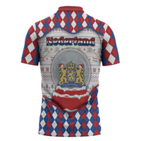 Netherlands Christmas Zipper Polo Shirt Lion Symbol In Snow Globe - Wonder Print Shop