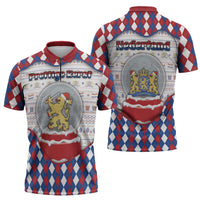 Netherlands Christmas Zipper Polo Shirt Lion Symbol In Snow Globe - Wonder Print Shop