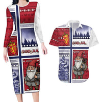 Norway Christmas Couples Matching Long Sleeve Bodycon Dress and Hawaiian Shirt Julenisse God Jul - Wonder Print Shop