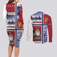 Norway Christmas Couples Matching Long Sleeve Bodycon Dress and Long Sleeve Button Shirt Julenisse God Jul - Wonder Print Shop