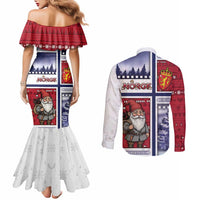 Norway Christmas Couples Matching Mermaid Dress and Long Sleeve Button Shirt Julenisse God Jul - Wonder Print Shop