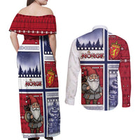 Norway Christmas Couples Matching Off Shoulder Maxi Dress and Long Sleeve Button Shirt Julenisse God Jul - Wonder Print Shop