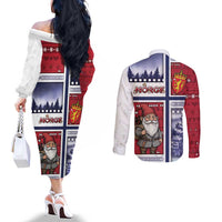 Norway Christmas Couples Matching Off The Shoulder Long Sleeve Dress and Long Sleeve Button Shirt Julenisse God Jul - Wonder Print Shop