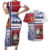 Norway Christmas Couples Matching Short Sleeve Bodycon Dress and Hawaiian Shirt Julenisse God Jul - Wonder Print Shop