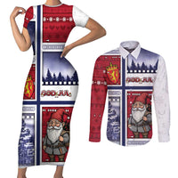 Norway Christmas Couples Matching Short Sleeve Bodycon Dress and Long Sleeve Button Shirt Julenisse God Jul - Wonder Print Shop