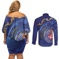 Italian Empire Couples Matching Off Shoulder Short Dress and Long Sleeve Button Shirt Concept Of Mare Nostrum - Wonder Print Shop