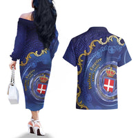 Italian Empire Couples Matching Off The Shoulder Long Sleeve Dress and Hawaiian Shirt Concept Of Mare Nostrum - Wonder Print Shop