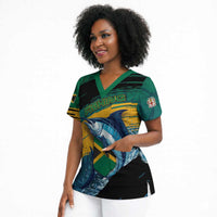 Personalized Afro-Jamaicans Fishing Scrub Top Blue Marlin Fish