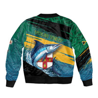 Personalized Afro-Jamaicans Fishing Sleeve Zip Bomber Jacket Blue Marlin Fish
