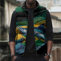 Personalized Afro-Jamaicans Fishing Sleeveless Puffer Jacket Blue Marlin Fish