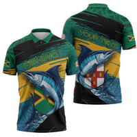 Personalized Afro-Jamaicans Fishing Zipper Polo Shirt Blue Marlin Fish