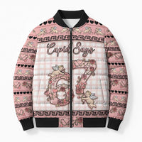 Personalized 67 Valentine's Day Bomber Puffer Jacket Vintage Rose And Cupid
