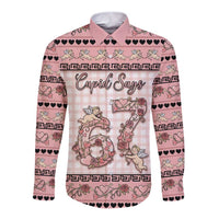 Personalized 67 Valentine's Day Long Sleeve Button Shirt Vintage Rose And Cupid