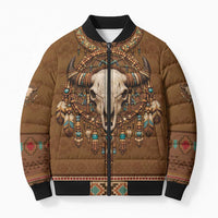Bison Native American Bomber Puffer Jacket Tribal Feather Dreamcatcher Boho Style