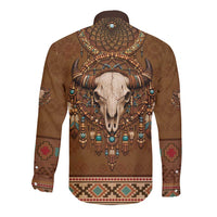 Bison Native American Long Sleeve Button Shirt Tribal Feather Dreamcatcher Boho Style