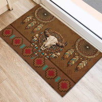 Bison Native American Rubber Doormat Tribal Feather Dreamcatcher Boho Style