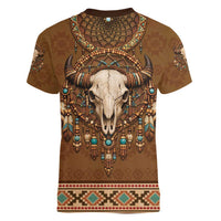 Bison Native American Women V-Neck T-Shirt Tribal Feather Dreamcatcher Boho Style
