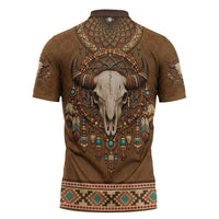 Bison Native American Zipper Polo Shirt Tribal Feather Dreamcatcher Boho Style