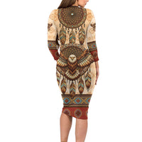 Eagle Native American Long Sleeve Bodycon Dress Tribal Feather Dreamcatcher Boho Style