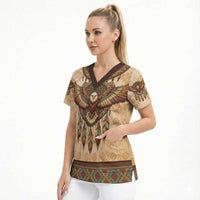 Eagle Native American Scrub Top Tribal Feather Dreamcatcher Boho Style