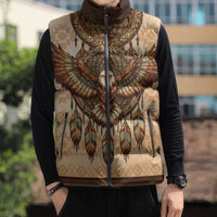 Eagle Native American Sleeveless Puffer Jacket Tribal Feather Dreamcatcher Boho Style