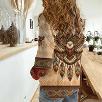 Eagle Native American Women Casual Shirt Tribal Feather Dreamcatcher Boho Style
