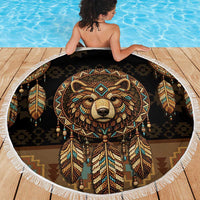 Bear Native American Beach Blanket Tribal Feather Dreamcatcher Boho Style