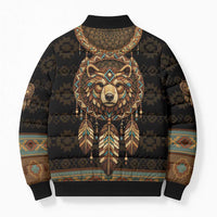 Bear Native American Bomber Puffer Jacket Tribal Feather Dreamcatcher Boho Style