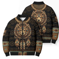 Bear Native American Bomber Puffer Jacket Tribal Feather Dreamcatcher Boho Style