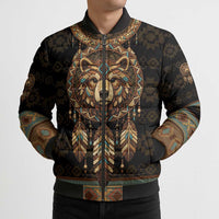 Bear Native American Bomber Puffer Jacket Tribal Feather Dreamcatcher Boho Style