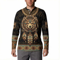 Bear Native American Button Sweatshirt Tribal Feather Dreamcatcher Boho Style