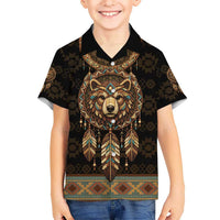Bear Native American Kid Hawaiian Shirt Tribal Feather Dreamcatcher Boho Style