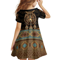 Bear Native American Kid Short Sleeve Dress Tribal Feather Dreamcatcher Boho Style
