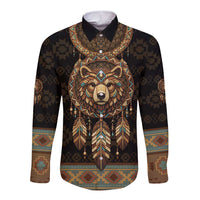 Bear Native American Long Sleeve Button Shirt Tribal Feather Dreamcatcher Boho Style