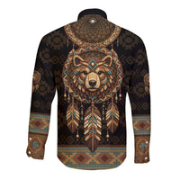 Bear Native American Long Sleeve Button Shirt Tribal Feather Dreamcatcher Boho Style