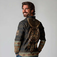 Bear Native American Long Sleeve Polo Shirt Tribal Feather Dreamcatcher Boho Style