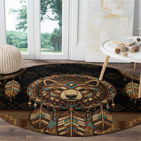 Bear Native American Round Carpet Tribal Feather Dreamcatcher Boho Style