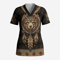 Bear Native American Scrub Top Tribal Feather Dreamcatcher Boho Style