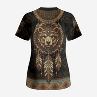 Bear Native American Scrub Top Tribal Feather Dreamcatcher Boho Style