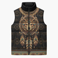 Bear Native American Sleeveless Puffer Jacket Tribal Feather Dreamcatcher Boho Style