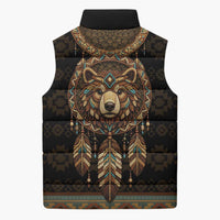 Bear Native American Sleeveless Puffer Jacket Tribal Feather Dreamcatcher Boho Style