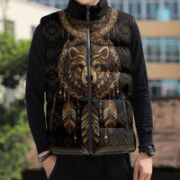 Bear Native American Sleeveless Puffer Jacket Tribal Feather Dreamcatcher Boho Style