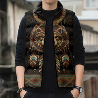 Bear Native American Sleeveless Puffer Jacket Tribal Feather Dreamcatcher Boho Style