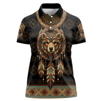 Bear Native American Women Polo Shirt Tribal Feather Dreamcatcher Boho Style