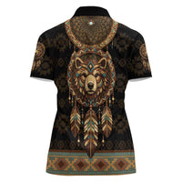 Bear Native American Women Polo Shirt Tribal Feather Dreamcatcher Boho Style